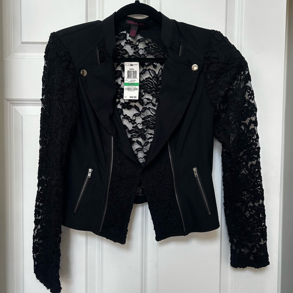 Black Lace Motorcycle Jacket with Lace Sleeves Junior Large